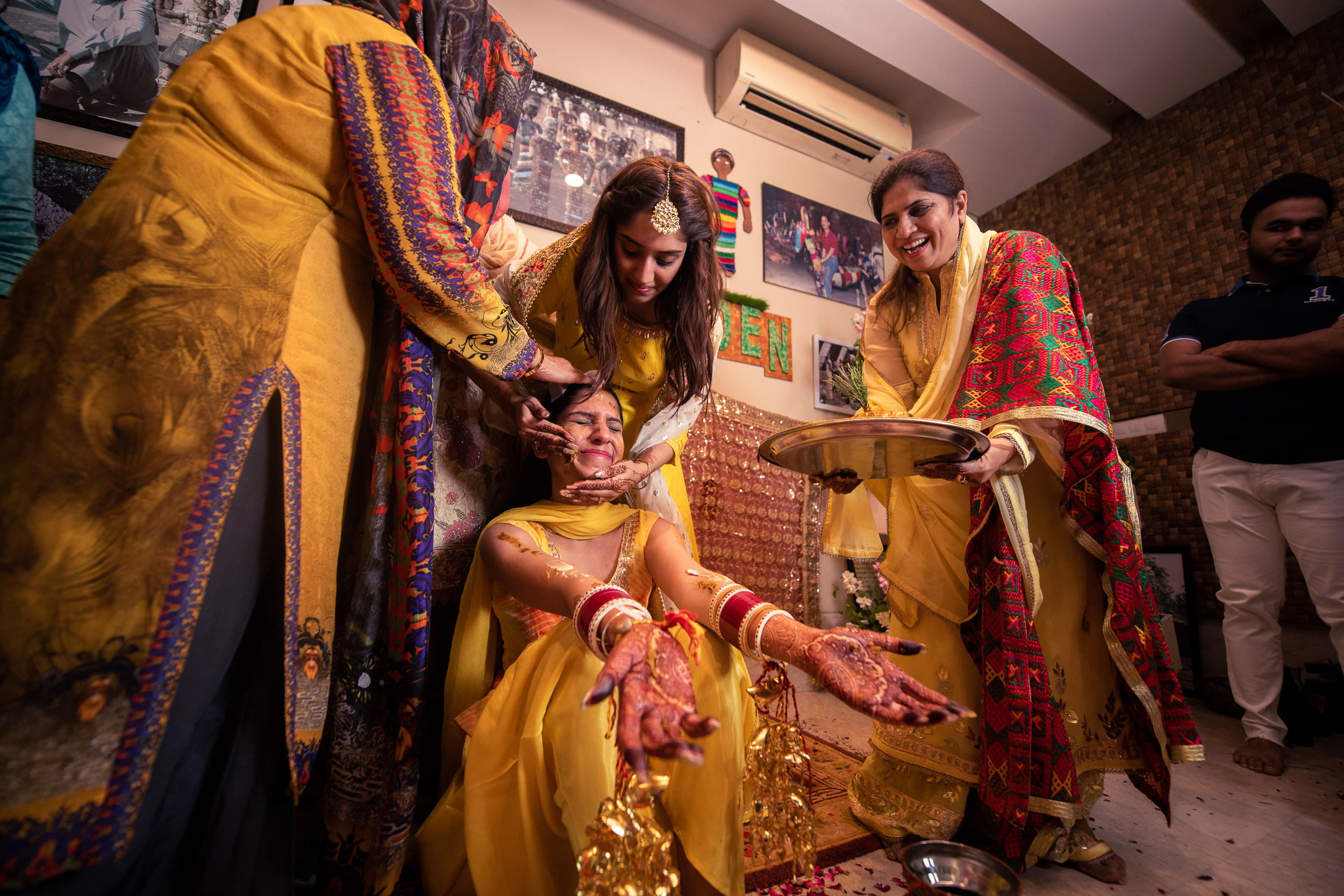 Indian bride haldi ceremony at a Delhi wedding.