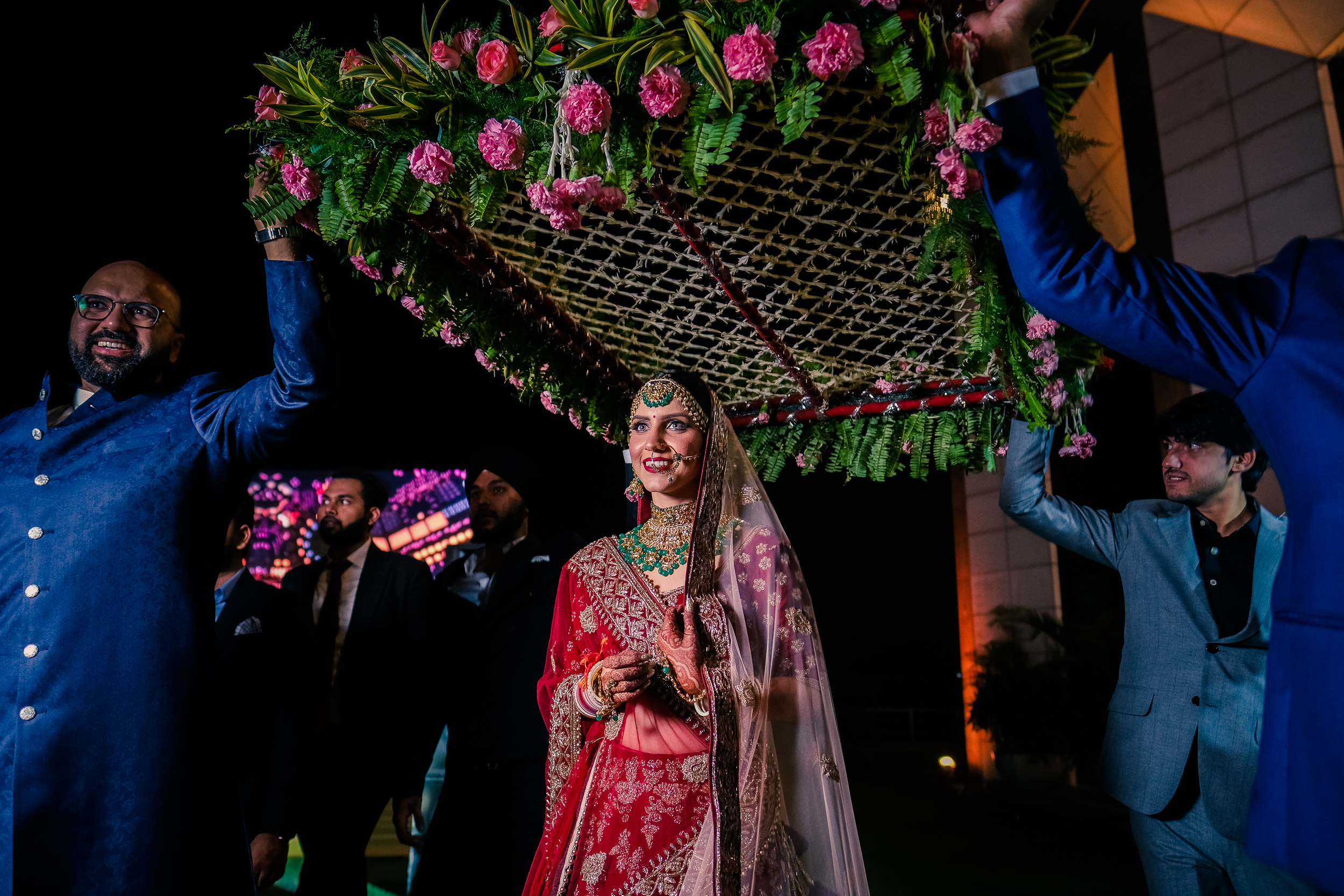 Indian bridal entry at a Delhi wedding.