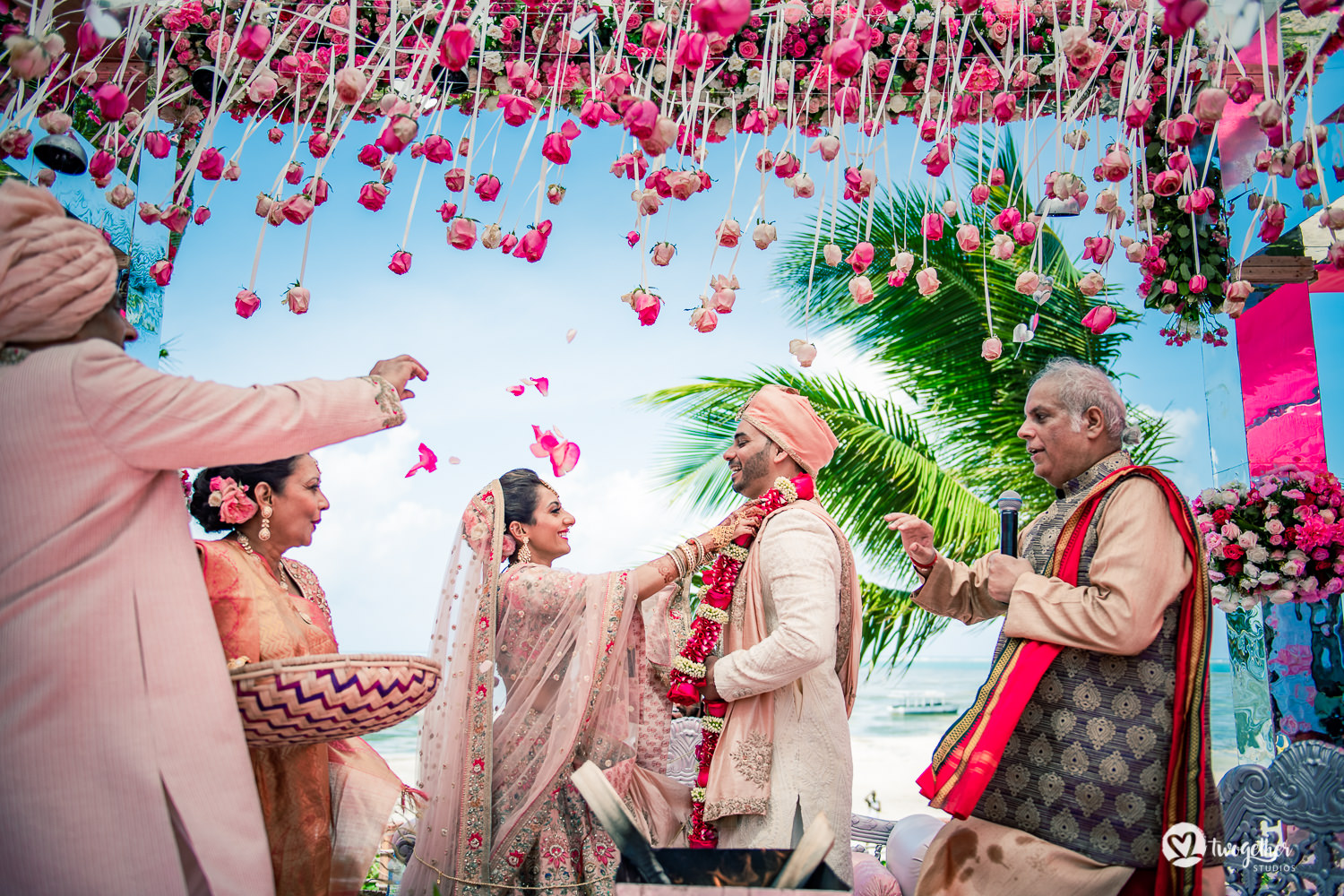 Indian couple exchange jaimala at Kenya destination wedding