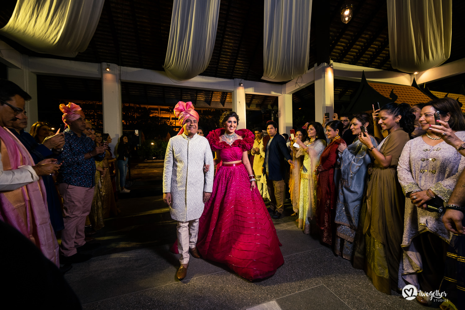Indian bridal entry with father in Bangkok destination wedding
